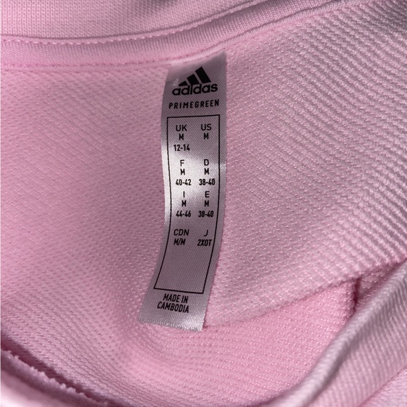 Adidas PRIMEGREEN Cropped Sweatshirt Pink Gold 3 stripes sleeves - Picture 7 of 9